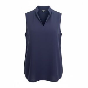 Talbots Plus Womens 1X Navy Sleeveless Top V Neck Cotton Blend Casual Stretch